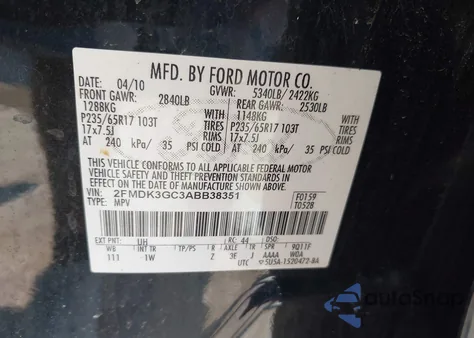 2010 Ford Edge Se z USA, uszkodzony, nr VIN 2FMDK3GC3ABB38351